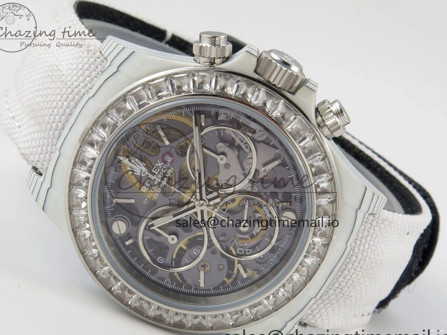 MiroTime 0301 Daytona Cosmograph White Carbon MPF Best Blaken Skeleton Dial on White Nylon Strap A FreshLook 314